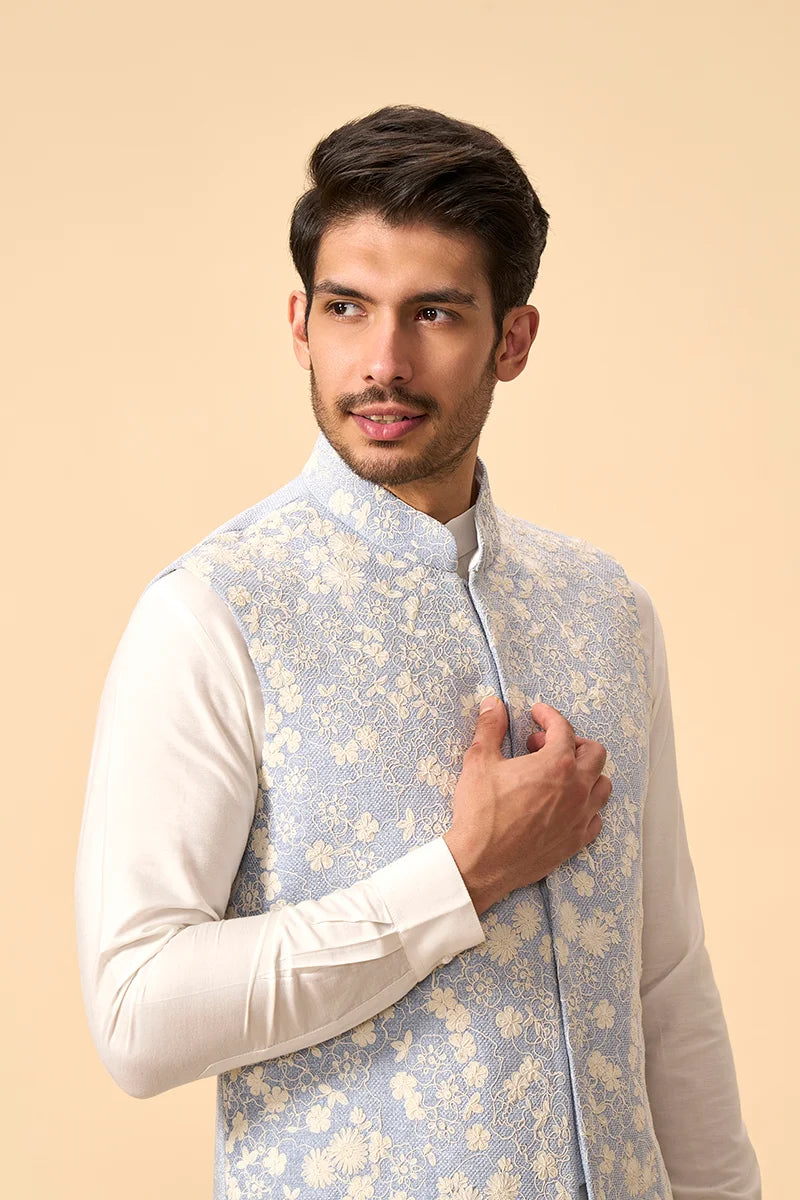 Light Blue Resham Embroidered Jacket Set