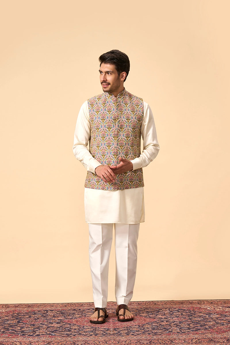 Multicolour Modal Silk Jacket With Zari Work