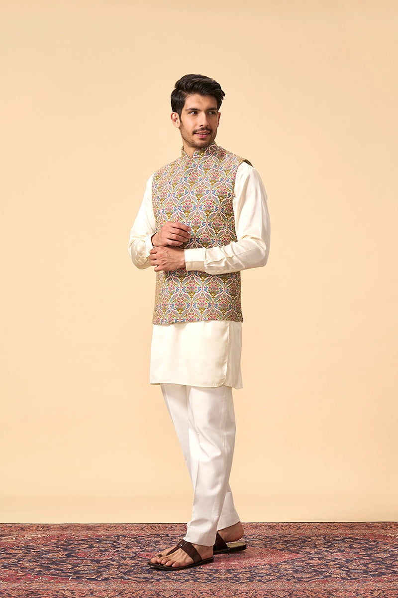 Multicolour Modal Silk Jacket With Zari Work