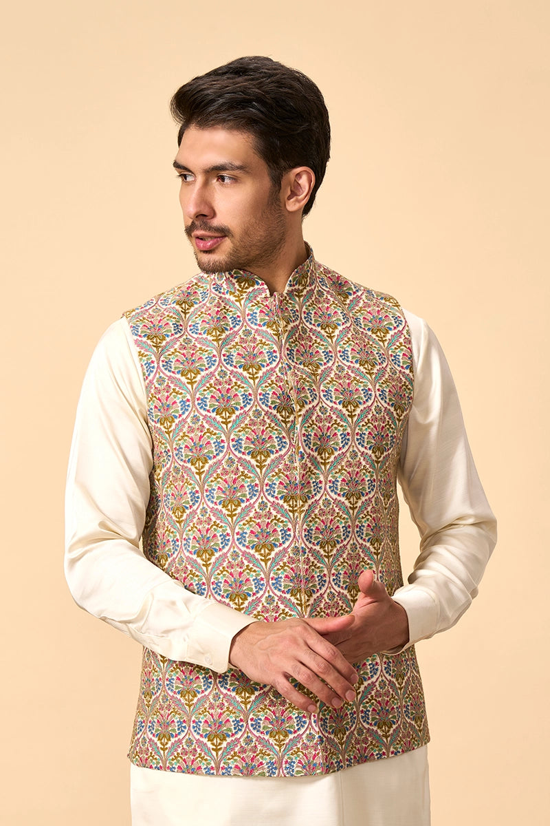 Multicolour Modal Silk Jacket With Zari Work