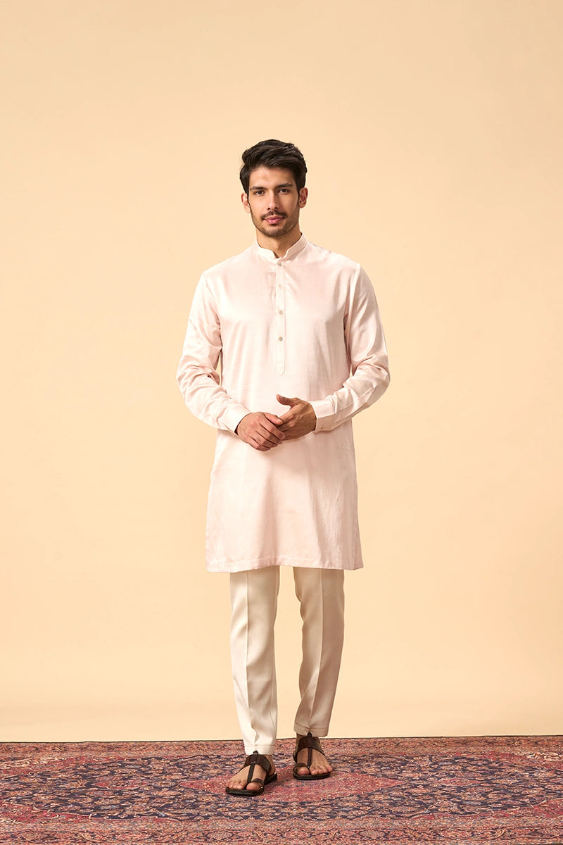Off-White & Blush Pink Embroidered 3-Piece Kurta Jacket Set