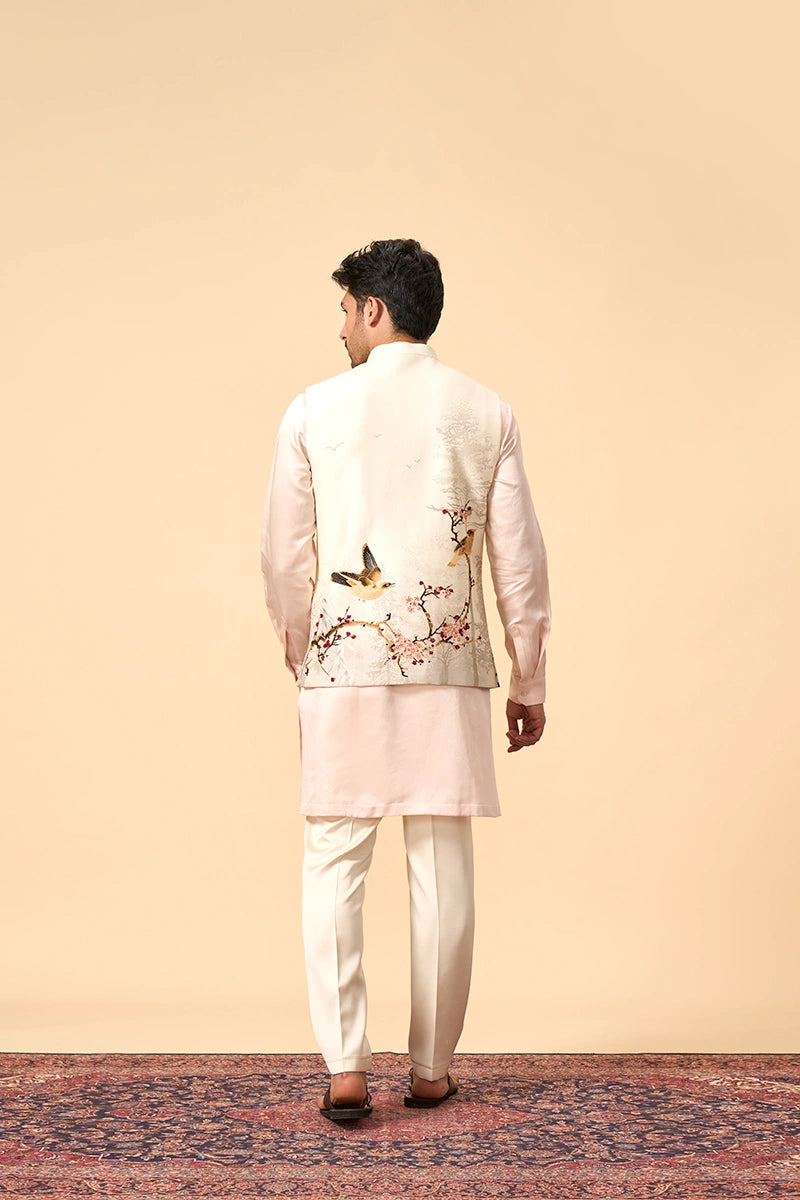 Off-White & Blush Pink Embroidered 3-Piece Kurta Jacket Set