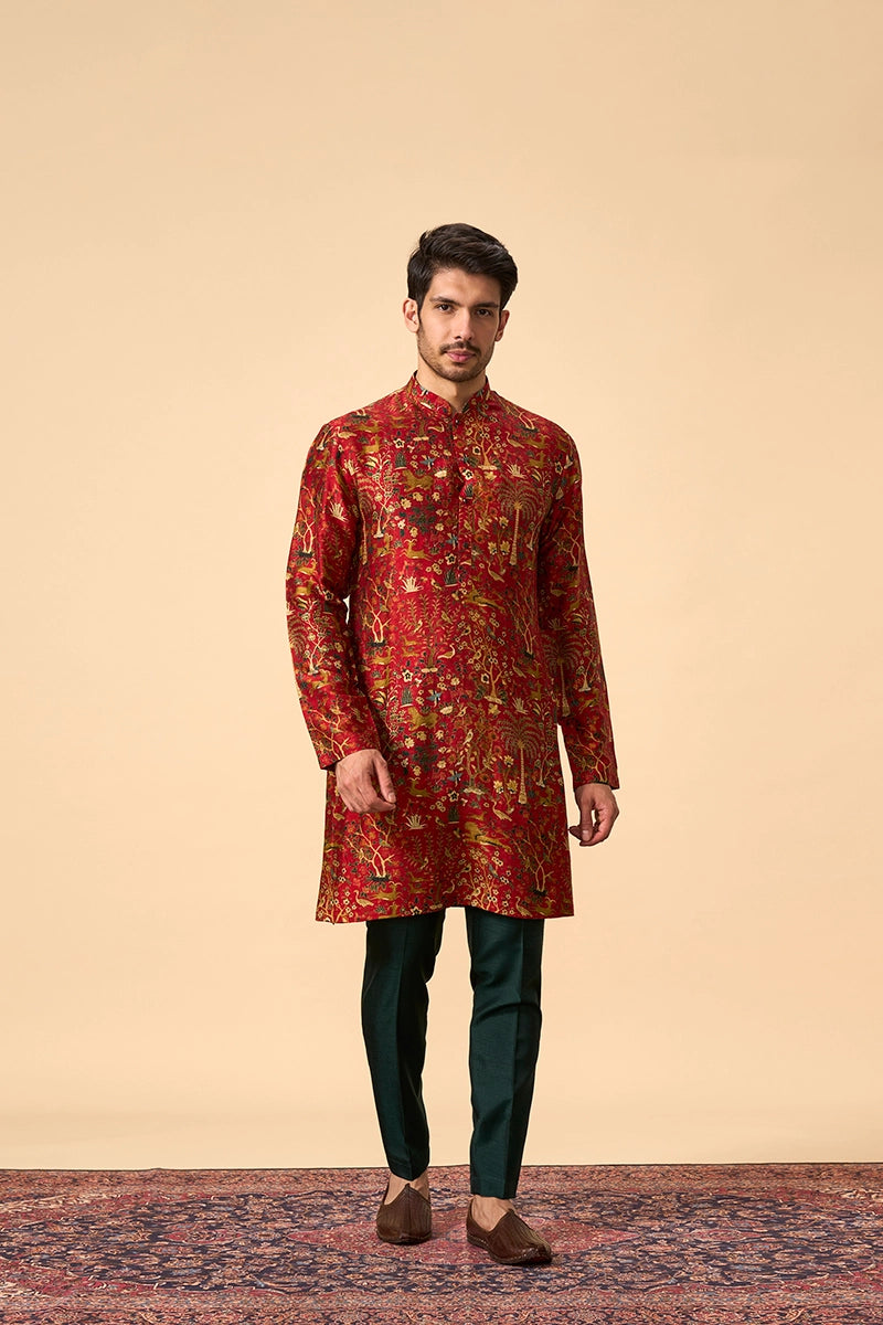 Green Quilted Jacket Set with Printed Kurta set