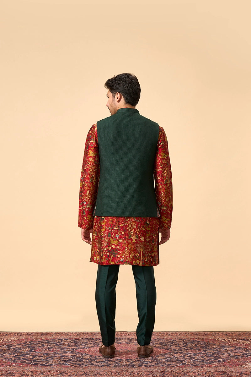 Green Quilted Jacket Set with Printed Kurta set