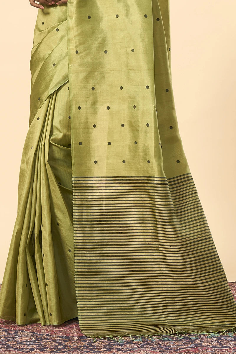 Light Olive Green Handwoven South Silk Saree