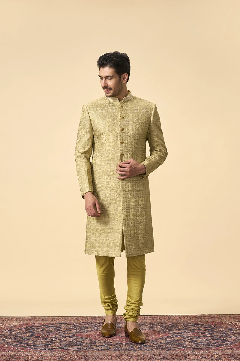 Regal Tussar Silk Sherwani with Resham Work