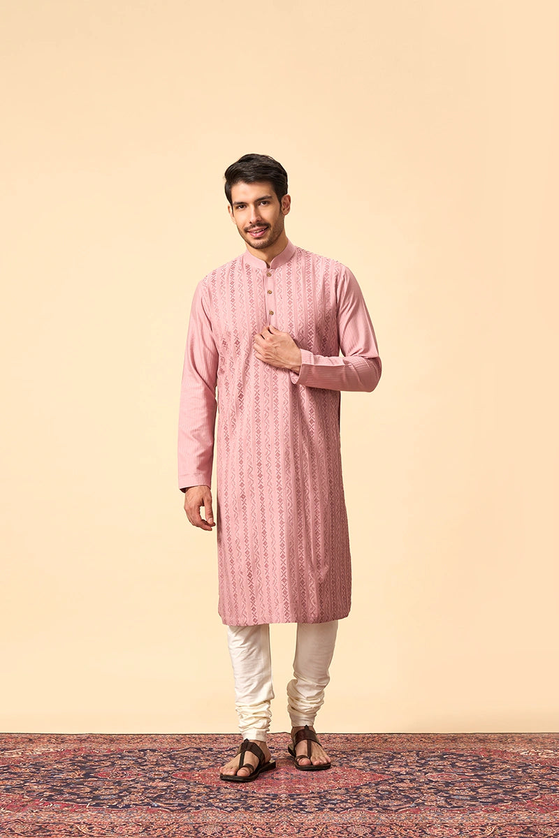 Elegant Onion Pink Kurta Set in Cotton Silk