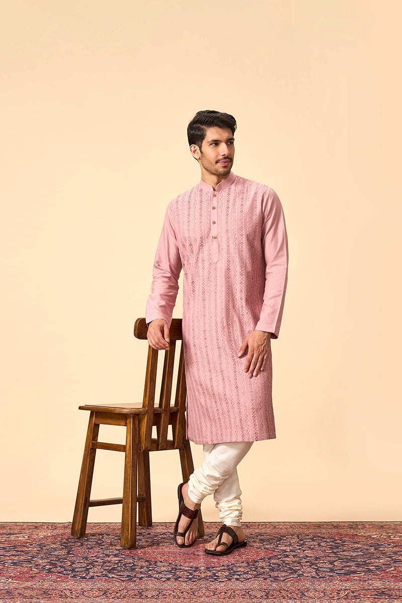 Elegant Onion Pink Kurta Set in Cotton Silk