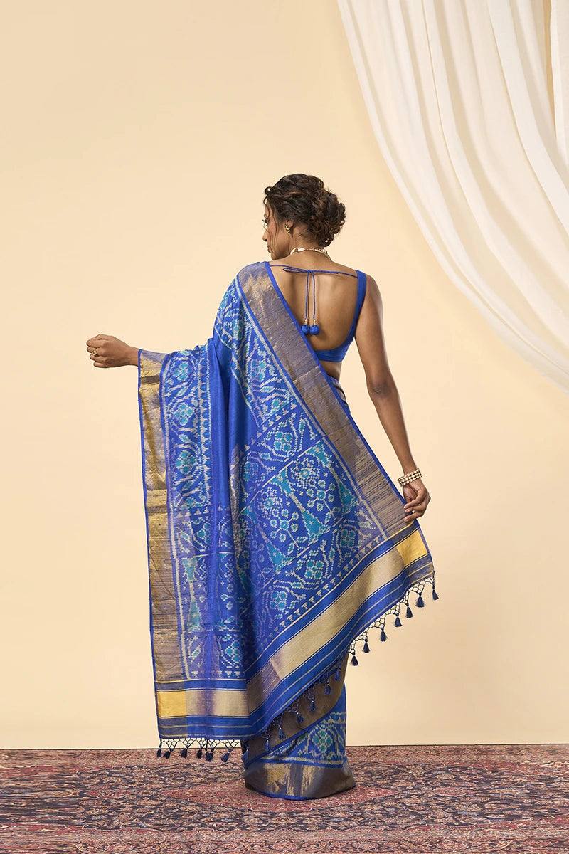 Blue Pure Silk Patola Saree with Intricate Handwoven Detailing
