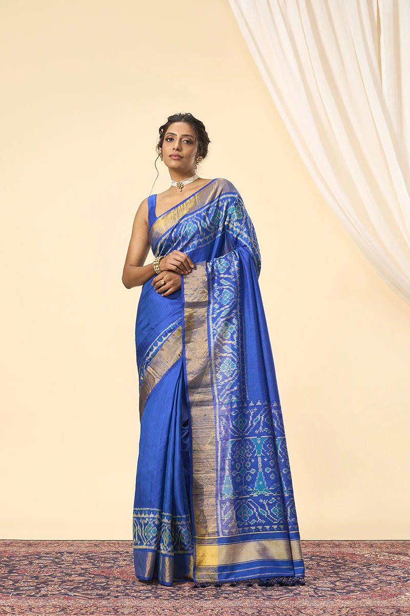 Blue Pure Silk Patola Saree with Intricate Handwoven Detailing