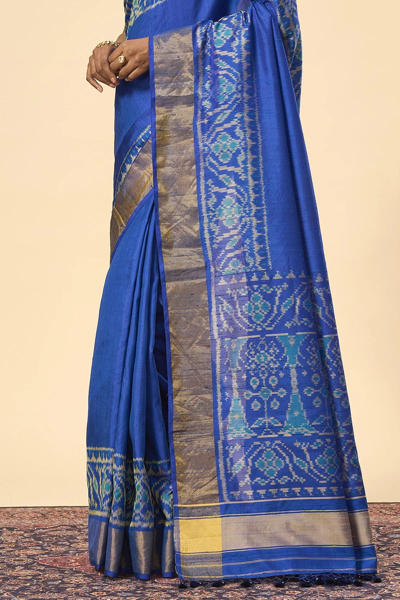 Blue Pure Silk Patola Saree with Intricate Handwoven Detailing