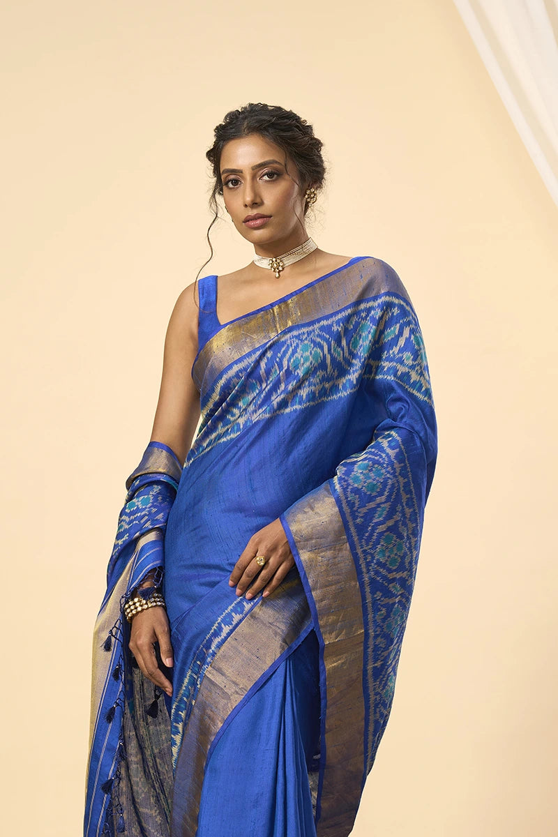 Blue Pure Silk Patola Saree with Intricate Handwoven Detailing
