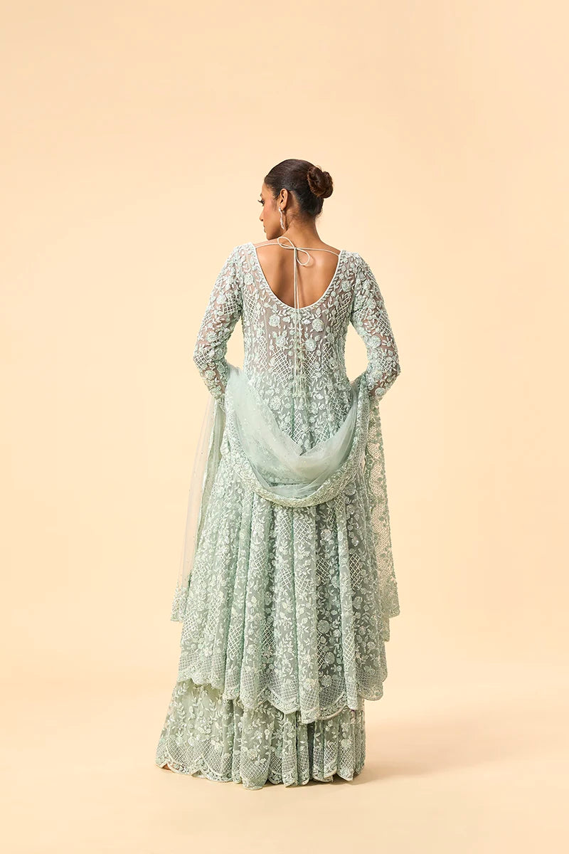 Mint Green Sequin & Pearl Embellished Sharara Set