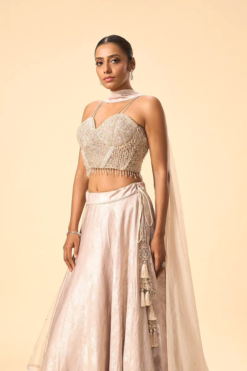 Silver Corset Blouse with Crape Lehenga
