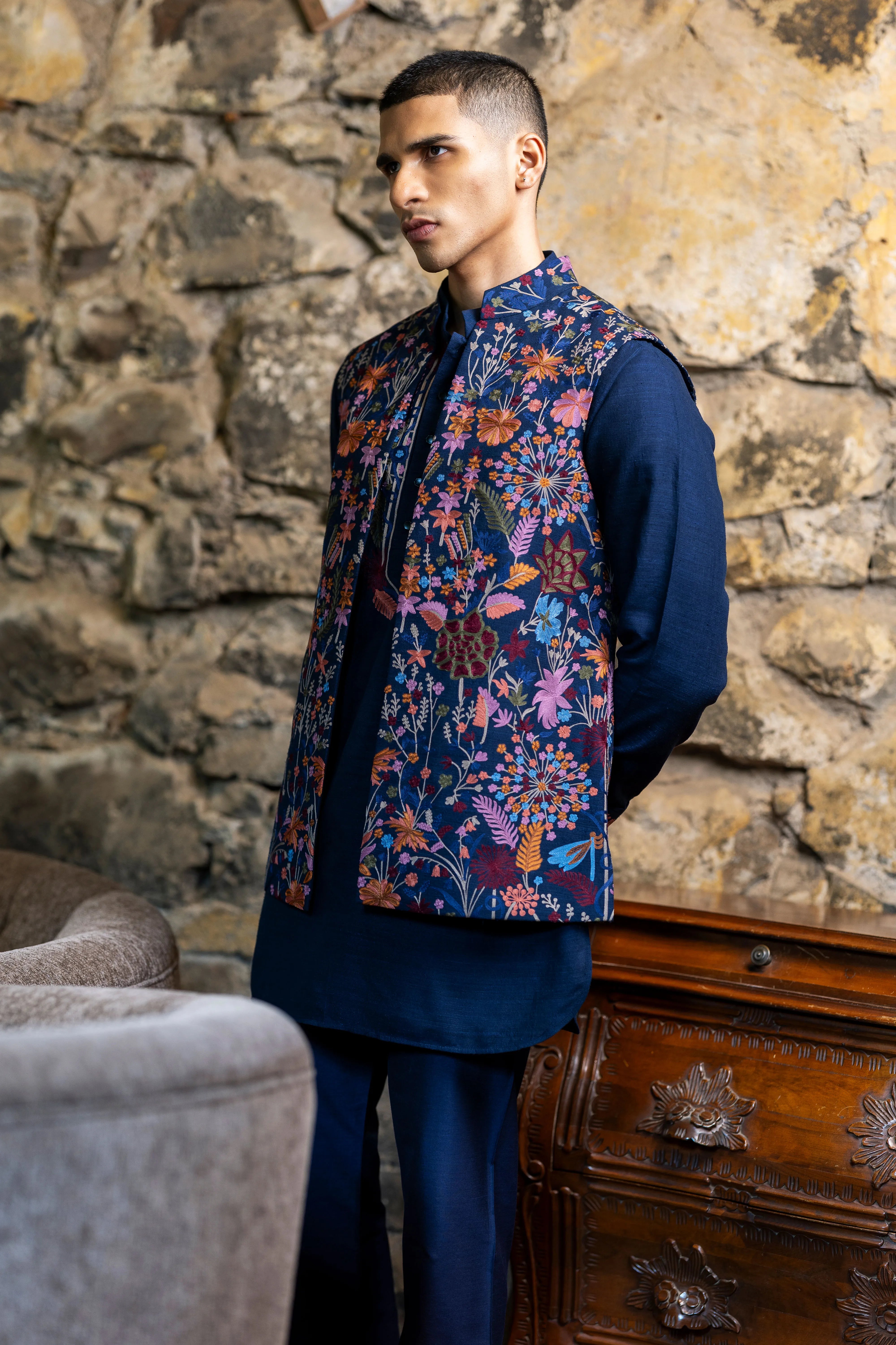 Matka Silk Jacket Set with Multicolour Resham Embroidery